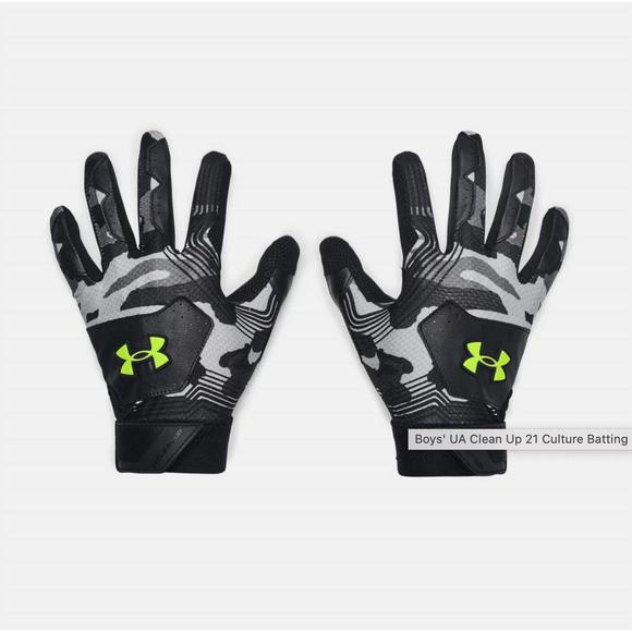 NEW UNDER ARMOUR clean up 21-culture batting gloves in black/black/high viz yell - Picture 1 of 1